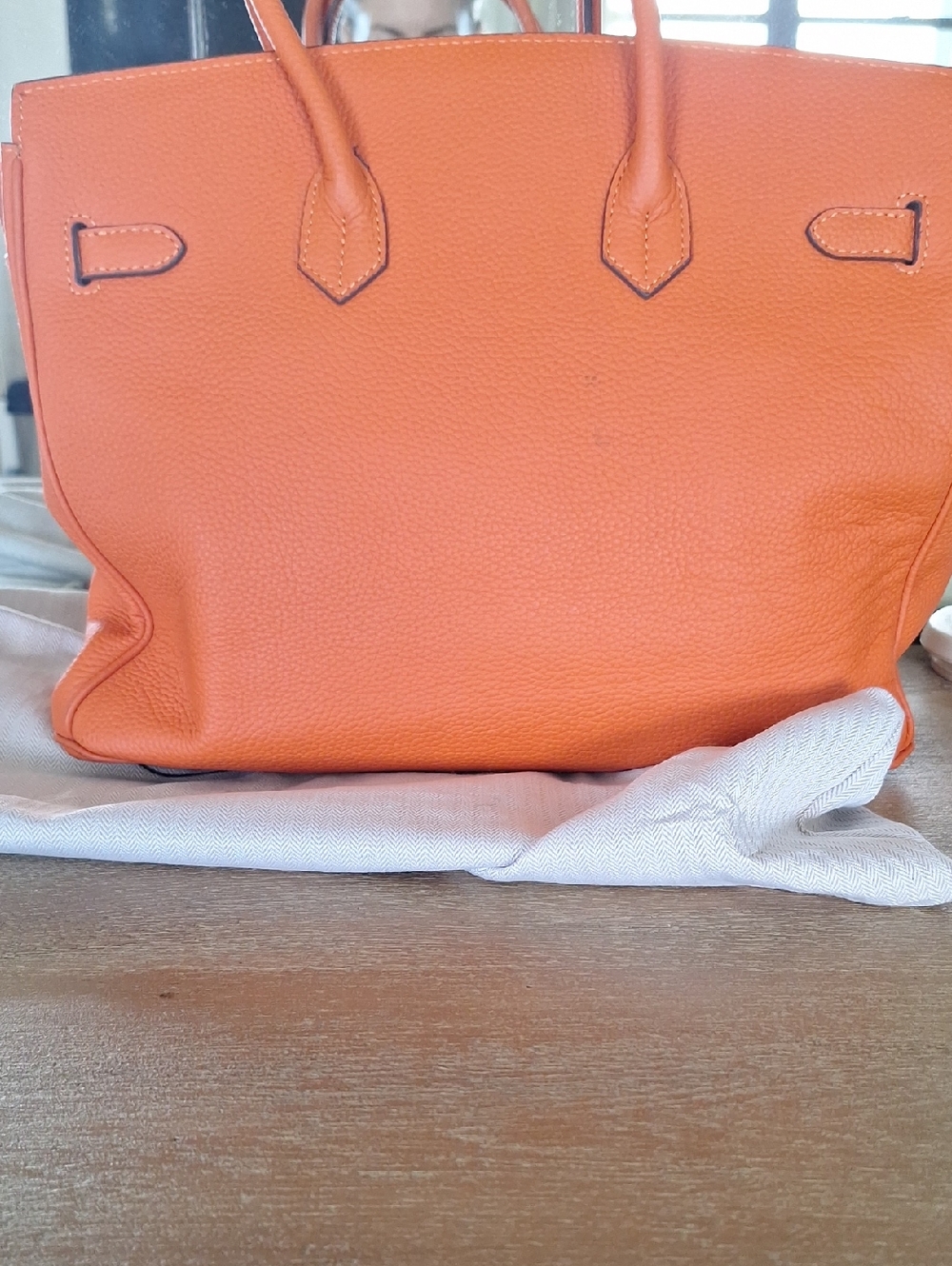 Orange Togo Leather Top-Handle Tote - Picture 4 of 7